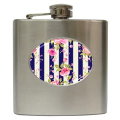 Stripes Floral Print Hip Flask (6 Oz)