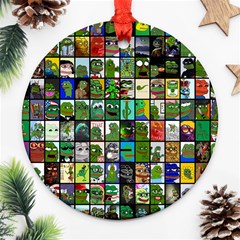 Pepe The Frog Memes Of 2019 Picture Patchwork Pattern Round Ornament (two Sides) by snek
