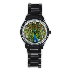 Peacock Feathers Bird Nature Stainless Steel Round Watch