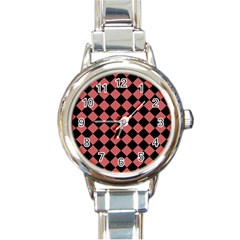 Block Fiesta Black And Indian Red Round Italian Charm Watch by FashionBoulevard