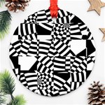 Black And White Crazy Pattern Round Ornament (Two Sides) Back