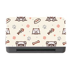 Pug Dog Cat With Bone Fish Bones Paw Prints Ball Seamless Pattern Vector Background Memory Card Reader With Cf by Vaneshart