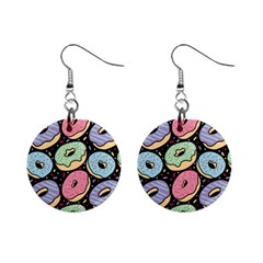 Colorful Donut Seamless Pattern On Black Vector Mini Button Earrings by Sobalvarro