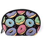 Colorful Donut Seamless Pattern On Black Vector Accessory Pouch (Large) Back