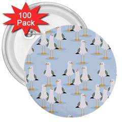 Cute Seagulls Seamless Pattern Light Blue Background 3  Buttons (100 Pack) 