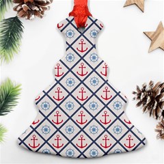 Seamless Pattern With Cross Lines Steering Wheel Anchor Christmas Tree Ornament (two Sides) by Wegoenart