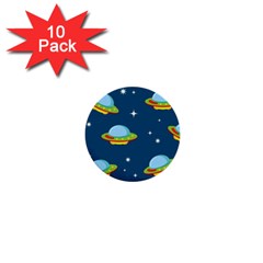 Seamless Pattern Ufo With Star Space Galaxy Background 1  Mini Buttons (10 Pack)  by Vaneshart