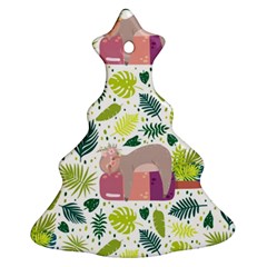 Cute Sloth Sleeping Ice Cream Surrounded By Green Tropical Leaves Ornament (christmas Tree)  by Vaneshart