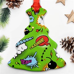 Modern-comics-background-pattern-with-bombs-lightening-jagged-clouds-speech-bubbles Christmas Tree Ornament (two Sides) by Vaneshart