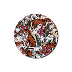 Natural Seamless Pattern With Tiger Blooming Orchid Rubber Round Coaster (4 Pack)  by BangZart