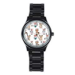 Cute Cartoon Boho Animals Seamless Pattern Stainless Steel Round Watch by BangZart