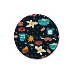 Seamless Pattern With Breakfast Symbols Morning Coffee Rubber Coaster (round)  by BangZart
