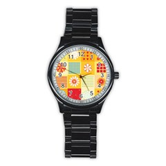 Abstract Flowers And Circle Stainless Steel Round Watch by DinzDas