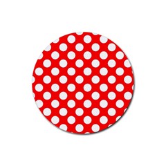 Large White Polka Dots Pattern, Retro Style, Pinup Pattern Rubber Coaster (round) 