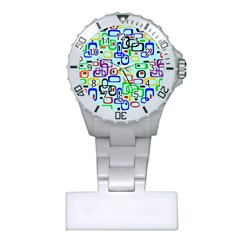 60 s Style Retro Pattern, Vintage Ovals At Pastel Blue Plastic Nurses Watch