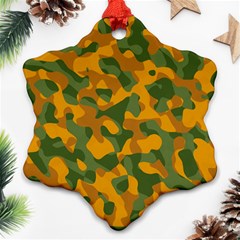 Green And Orange Camouflage Pattern Snowflake Ornament (two Sides) by SpinnyChairDesigns