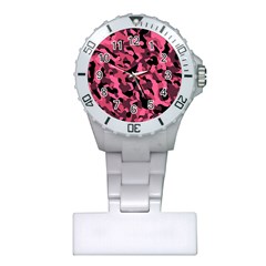 Black And Pink Camouflage Pattern Plastic Nurses Watch by SpinnyChairDesigns