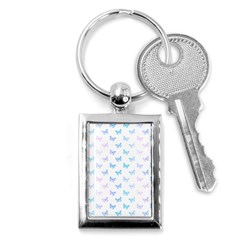 Light Blue Pink Butterflies Pattern Key Chain (rectangle) by SpinnyChairDesigns