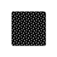 Cat Dog Animal Paw Prints Black And White Square Magnet