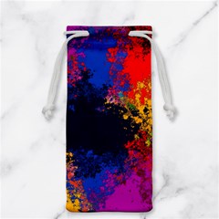 Colorful Paint Splatter Texture Red Black Yellow Blue Jewelry Bag by SpinnyChairDesigns