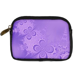 Purple Intricate Swirls Pattern Digital Camera Leather Case by SpinnyChairDesigns