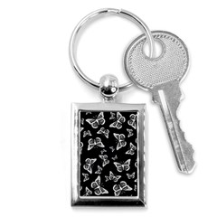 Black And White Butterfly Pattern Key Chain (rectangle) by SpinnyChairDesigns
