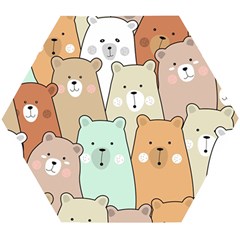 Colorful-baby-bear-cartoon-seamless-pattern Wooden Puzzle Hexagon by Sobalvarro