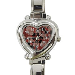 Auburn Grey And Tan Truchet Tiles Heart Italian Charm Watch by SpinnyChairDesigns