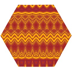 Boho Red Gold Pattern Wooden Puzzle Hexagon by SpinnyChairDesigns