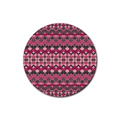 Boho Pink Grey  Rubber Round Coaster (4 Pack)  by SpinnyChairDesigns