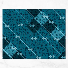 Teal Blue Stripes And Checks Rectangular Jigsaw Puzzl by SpinnyChairDesigns