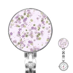 Purple Wildflower Print Stainless Steel Nurses Watch by SpinnyChairDesigns