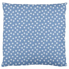Faded Blue White Floral Print Large Flano Cushion Case (one Side) by SpinnyChairDesigns