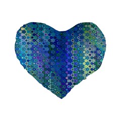 Boho Blue Wildflower Print Standard 16  Premium Flano Heart Shape Cushions by SpinnyChairDesigns
