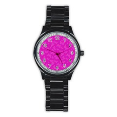 Fuchsia Butterfly Print  Stainless Steel Round Watch by SpinnyChairDesigns