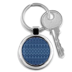 Boho Denim Blue Key Chain (round) by SpinnyChairDesigns