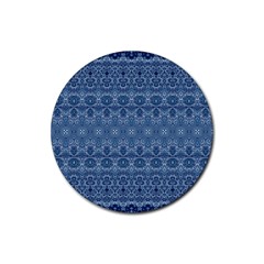 Boho Denim Blue Rubber Round Coaster (4 Pack)  by SpinnyChairDesigns