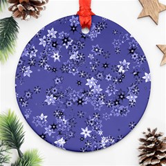 Slate Blue With White Flowers Round Ornament (two Sides) by SpinnyChairDesigns