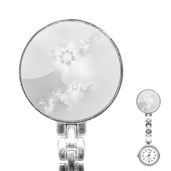 Wedding White Floral Print Stainless Steel Nurses Watch by SpinnyChairDesigns