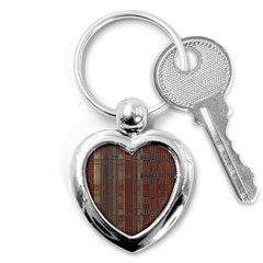Rust Brown Grunge Plaid Key Chain (heart)