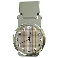 Beige Tan Madras Plaid Money Clip Watches by SpinnyChairDesigns