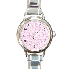 Pink And White Checkered Round Italian Charm Watch by SpinnyChairDesigns