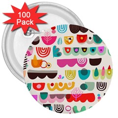 Scandinavian Folk Art Wave Craze 3  Buttons (100 Pack)  by andStretch