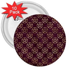 Golden Pentagram 3  Buttons (10 Pack)  by Angelandspot