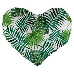 Green Tropical Leaves Large 19  Premium Flano Heart Shape Cushions by goljakoff