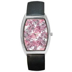 Pink Leaves Barrel Style Metal Watch