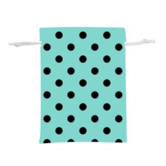 Large Black Polka Dots On Tiffany Blue - Lightweight Drawstring Pouch (l) by FashionLane