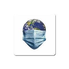 Earth With Face Mask Pandemic Concept Square Magnet by dflcprintsclothing