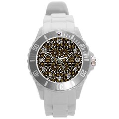 Modern Geometric Ornate Pattern Round Plastic Sport Watch (l) by dflcprintsclothing