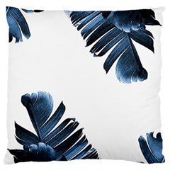 Blue Banana Leaves Large Flano Cushion Case (one Side) by goljakoff